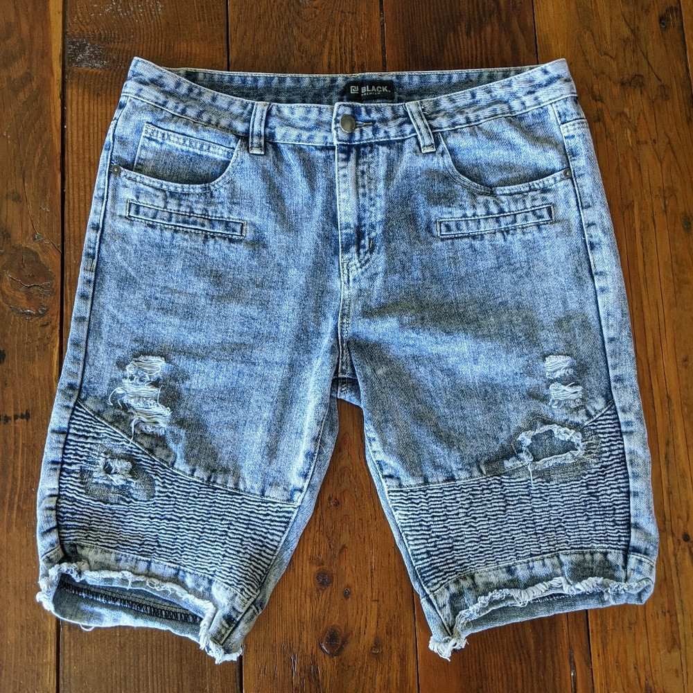 Vtg CJ Black Acid Washed Distressed Denim Shorts